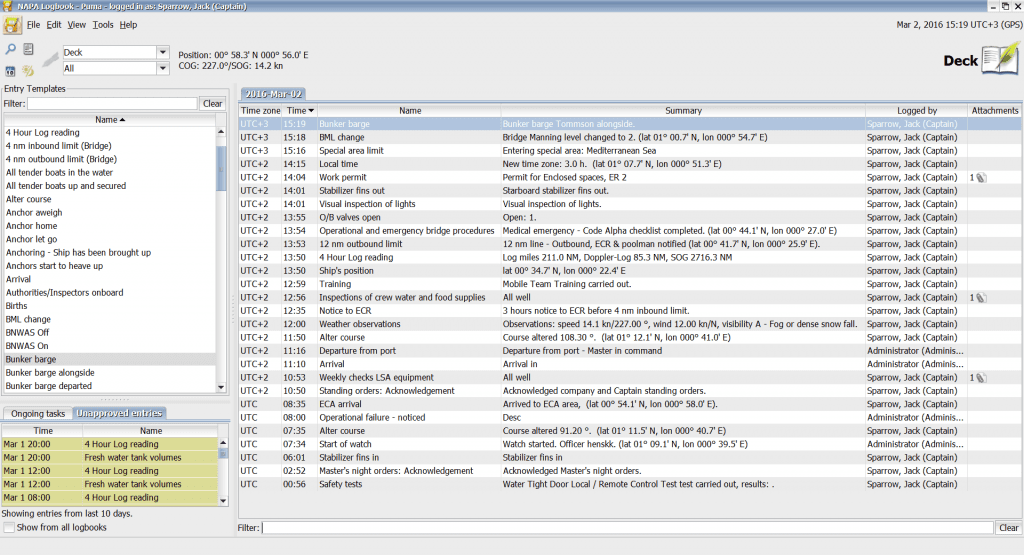 NAPA Logbook