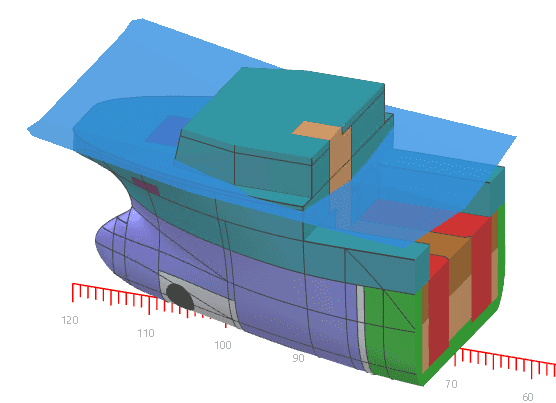 Visualization of external watertight limits in NAPA Designer