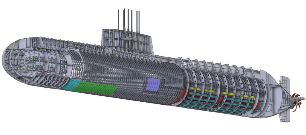 A submarine model designed with NAPA