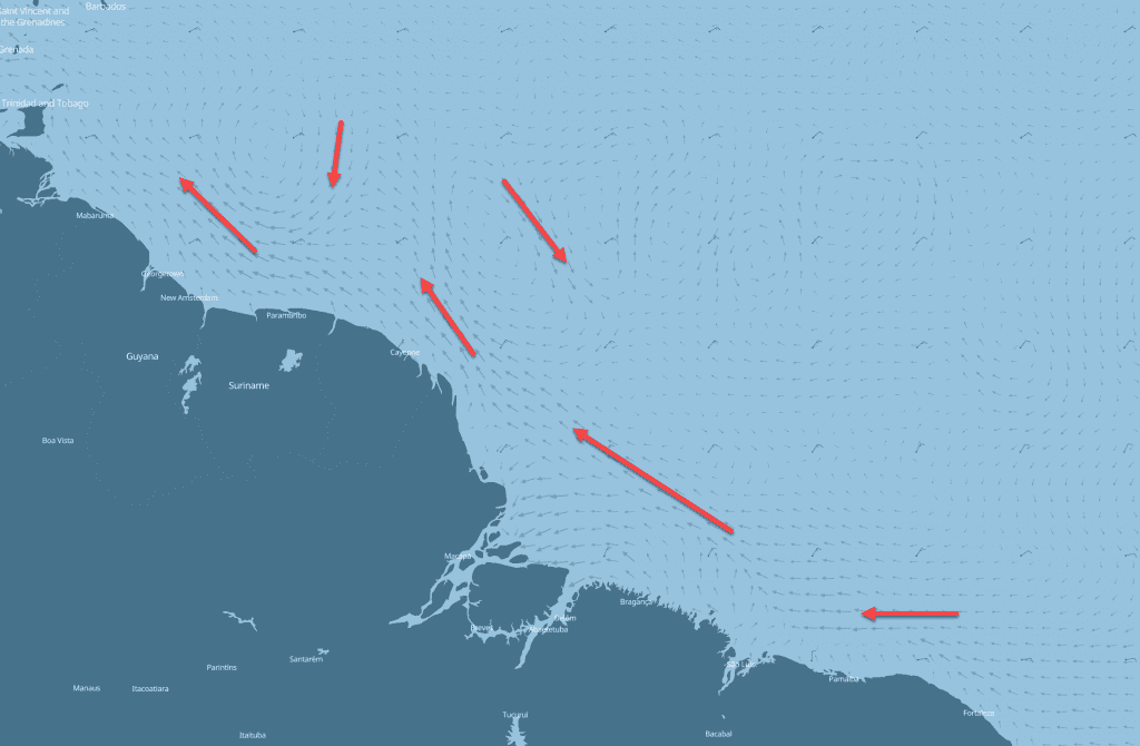 Coastal currents off the north coast of Brazil