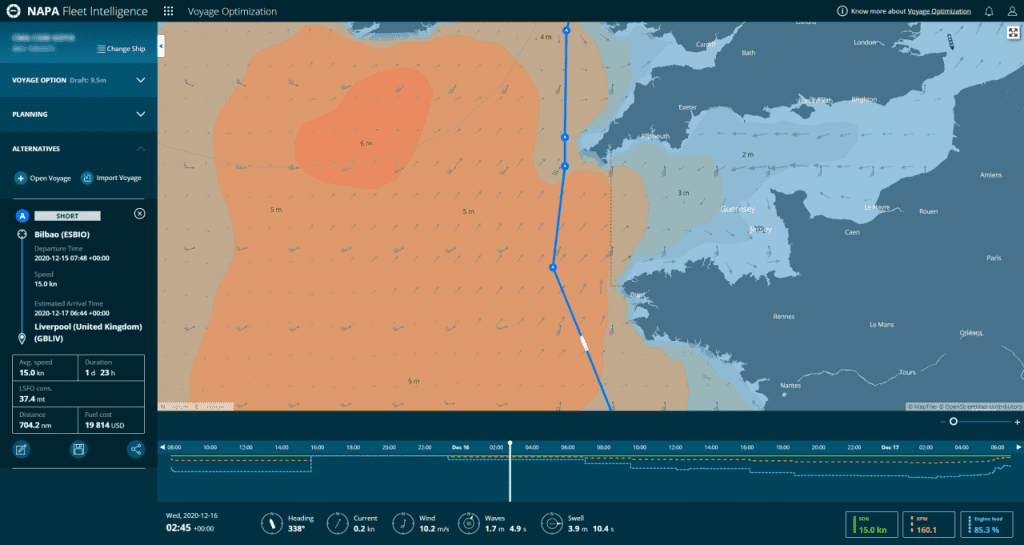 Weather on route Liverpool-Bilbao