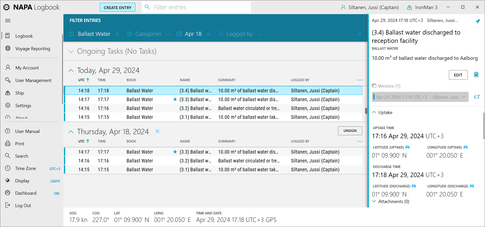 Ballast Water Record Book: NAPA Logbook