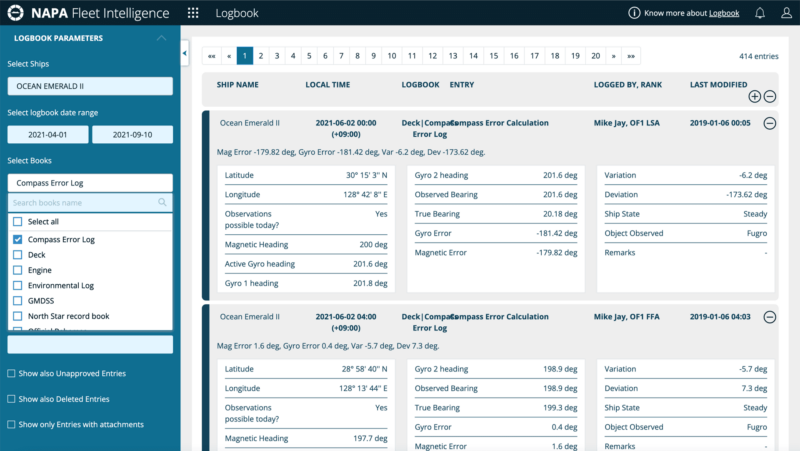 NAPA Logbook information on NAPA Fleet Intelligence