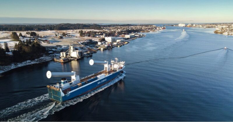 The ro-ro cargo vessel SC Connector retrofitted with Norsepower's Rotor Sails